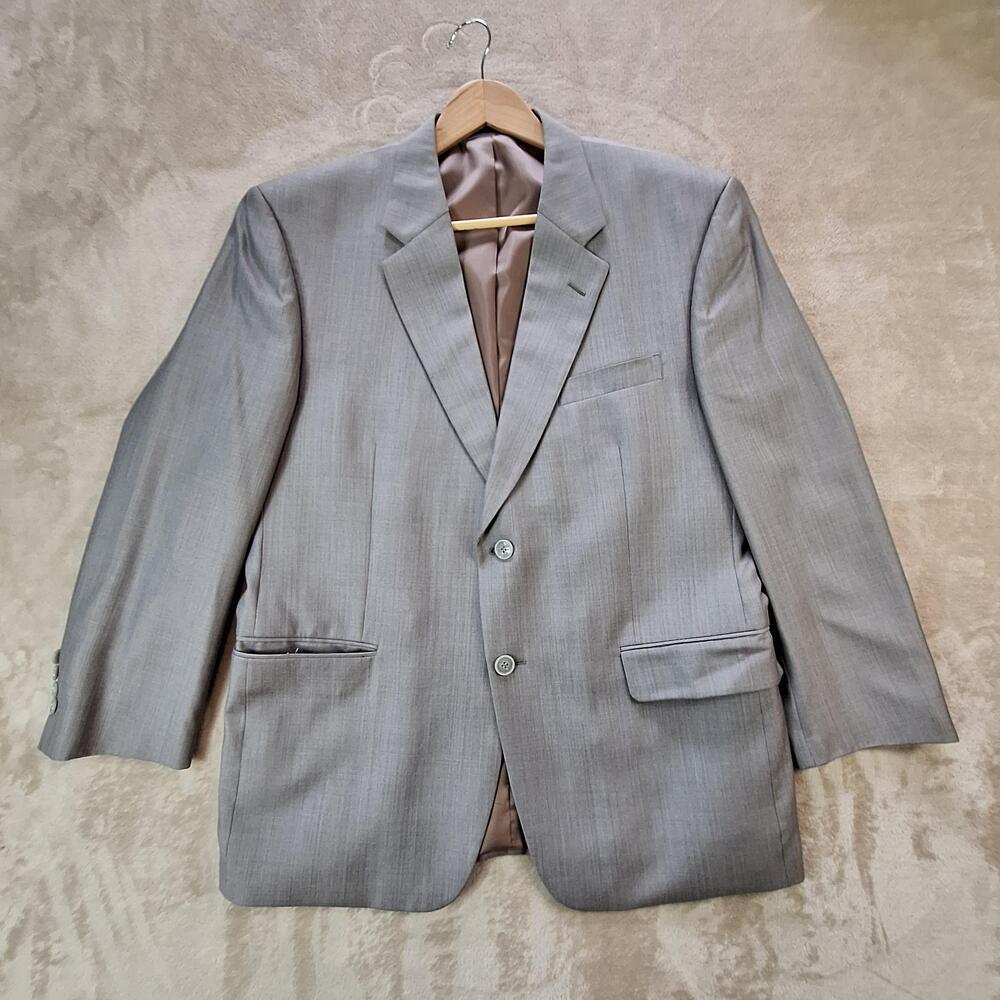 Jones New York Suit Jacket Mens 42 Short Gray Wool Silk Ventless 2 Button Formal